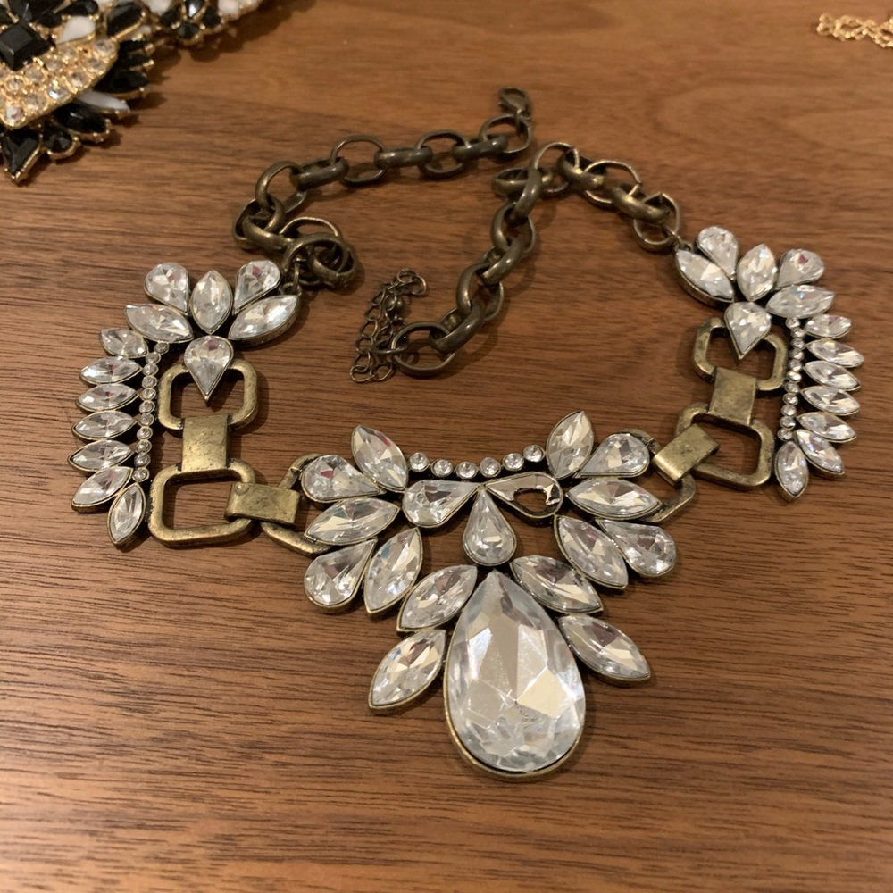 Geometric jeweled antique gold statement necklace